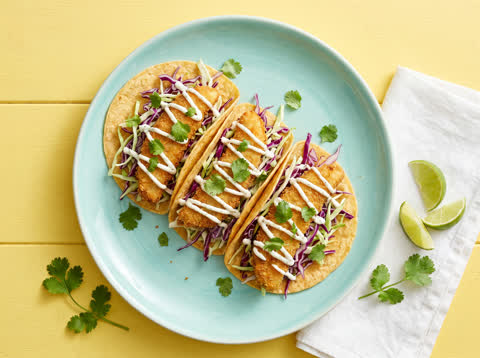 Crispy fish tacos with lime slaw