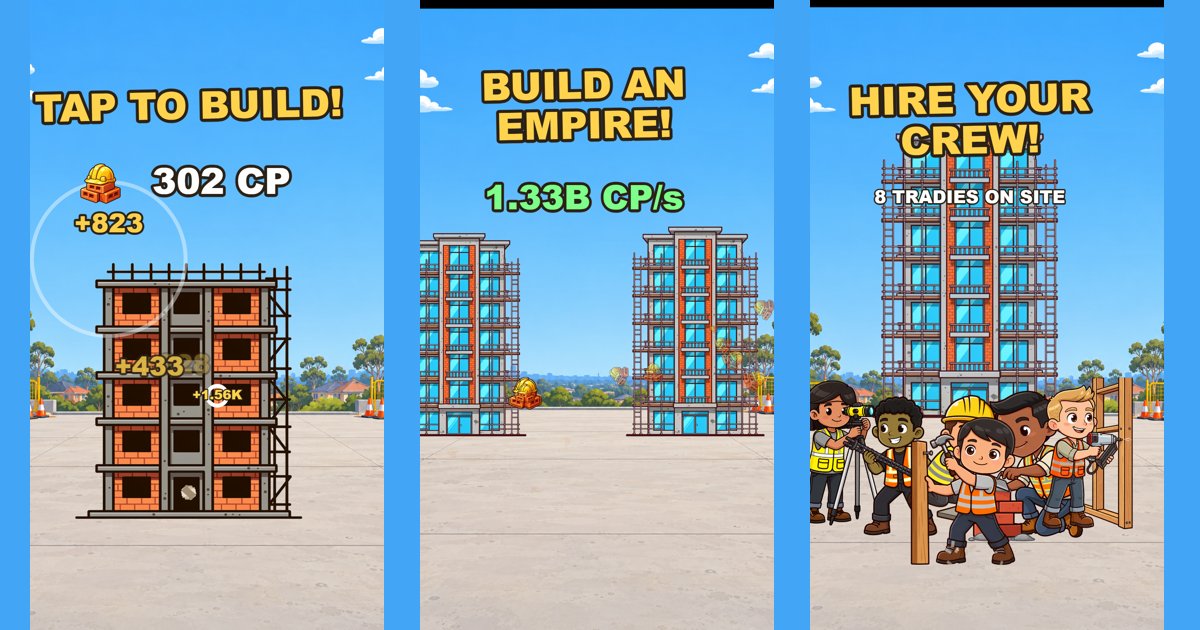 Idle Tradie Tycoon: a building going up floor by floor